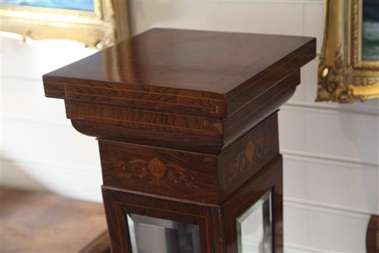 A pair of Edwardian marquetry inlaid rosewood display pedestals, W.1ft D.1ft H.3ft 11in.